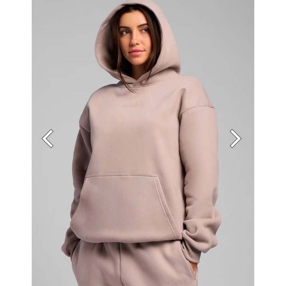 COMFRT Signature Hoodie Bark Mauve Taupe Oversized Fleece Sweatshirt Medium